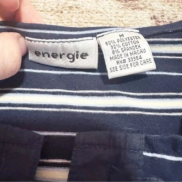 Y2K Energie Navy and white striped long sleeve top lace up detail size medium - Picture 11 of 11